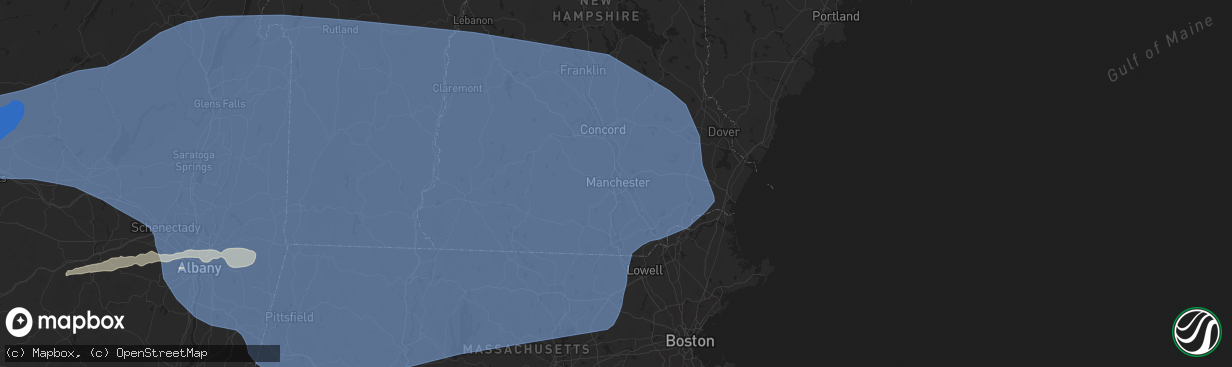 Hail map in Manchester, NH on July 16, 2024