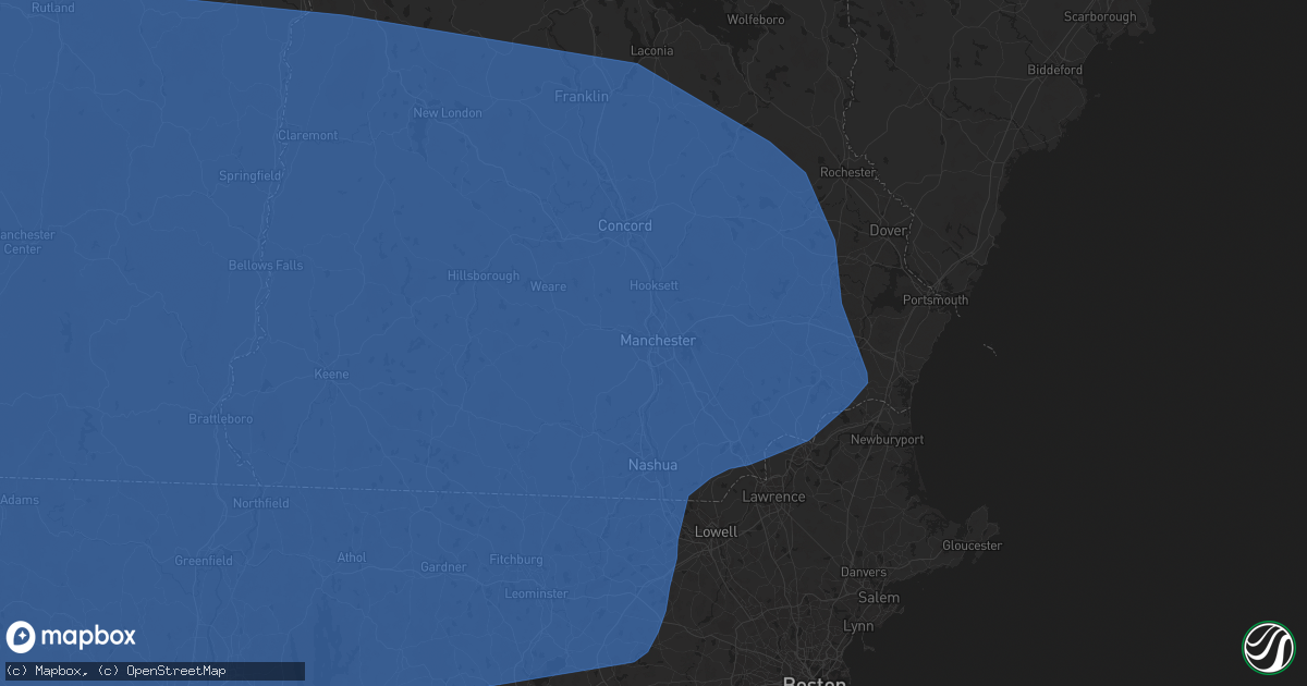 Hail map in Manchester, NH on July 16, 2024