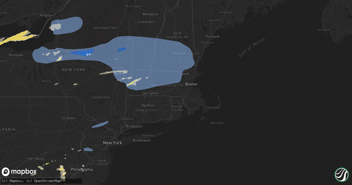 Hail map in Massachusetts on July 16, 2024