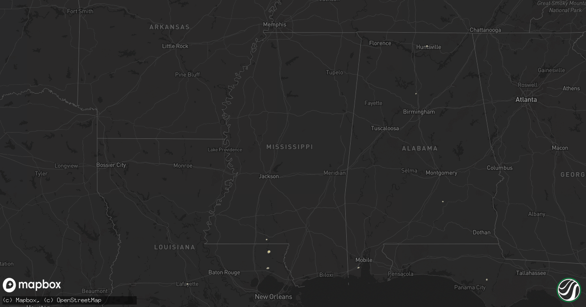 Hail map in Mississippi on July 16, 2024