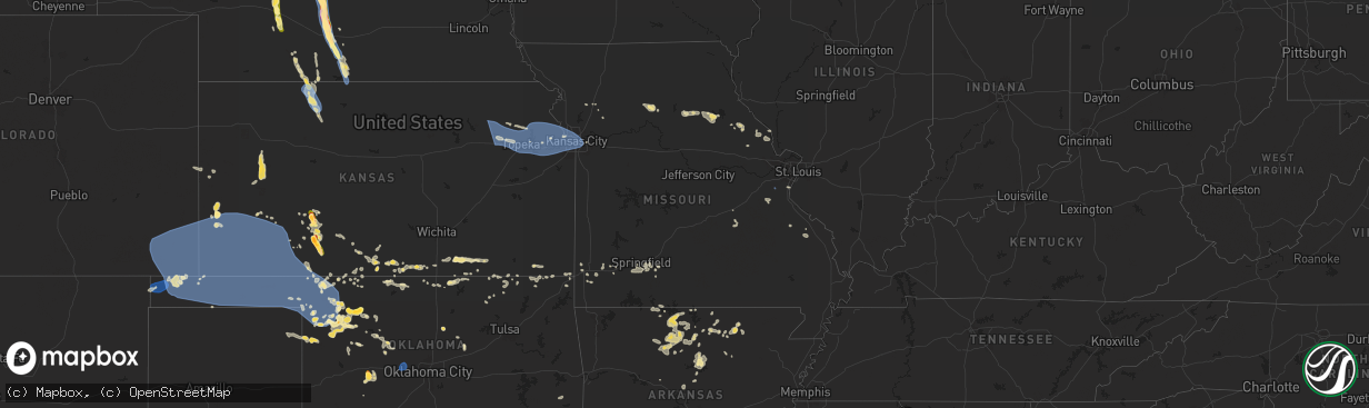 Hail map in Missouri on July 16, 2024