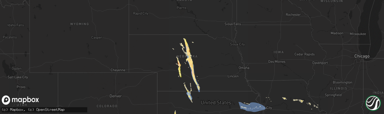 Hail map in Nebraska on July 16, 2024