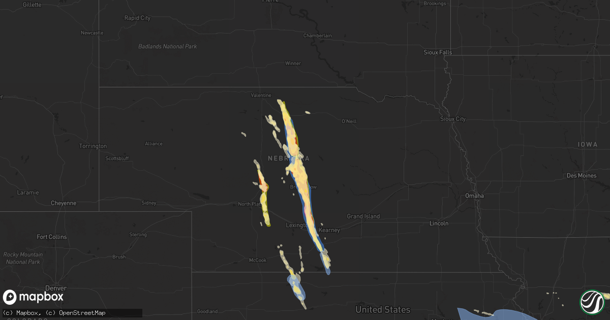 Hail map in Nebraska on July 16, 2024