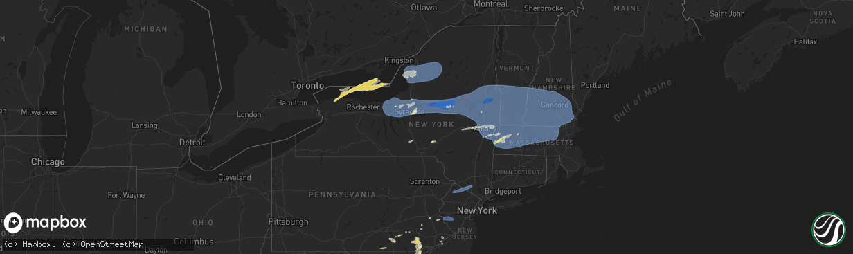 Hail map in New York on July 16, 2024