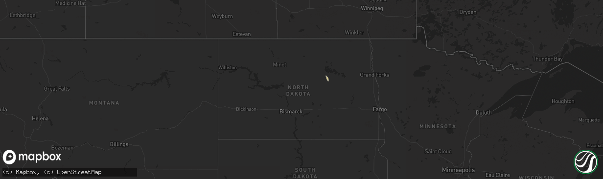 Hail map in North Dakota on July 16, 2024