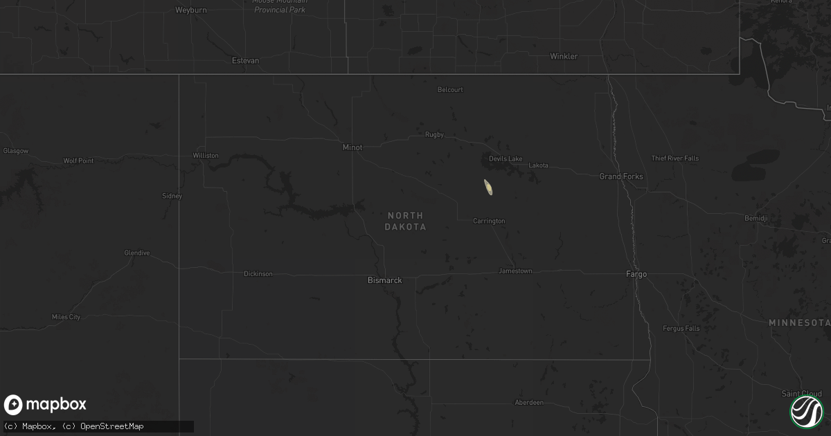 Hail map in North Dakota on July 16, 2024