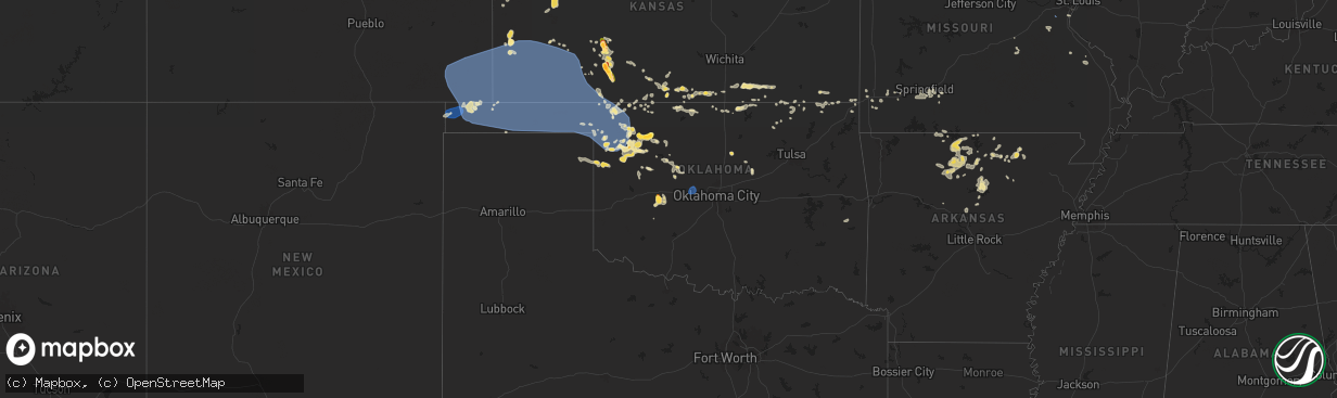 Hail map in Oklahoma on July 16, 2024