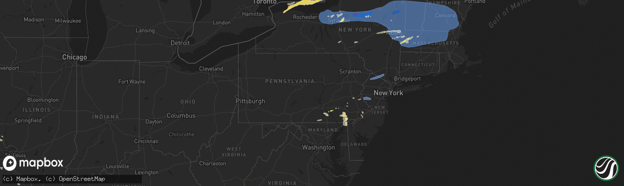 Hail map in Pennsylvania on July 16, 2024