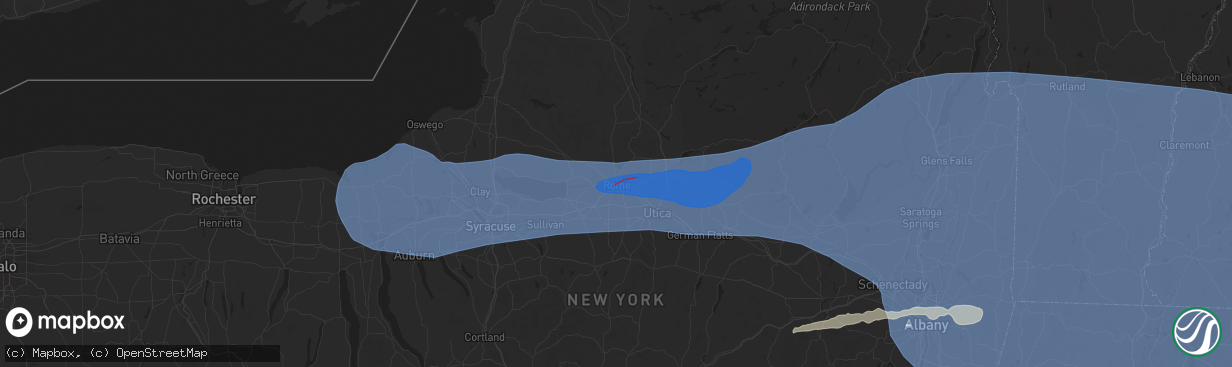 Hail map in Rome, NY on July 16, 2024