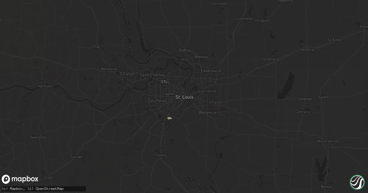 Hail map in Saint Louis, MO on July 16, 2024
