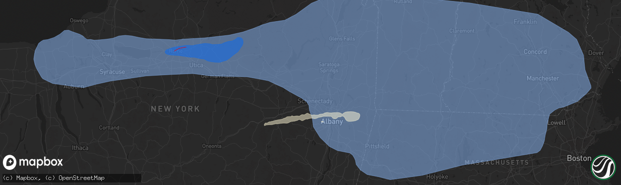 Hail map in Schenectady, NY on July 16, 2024