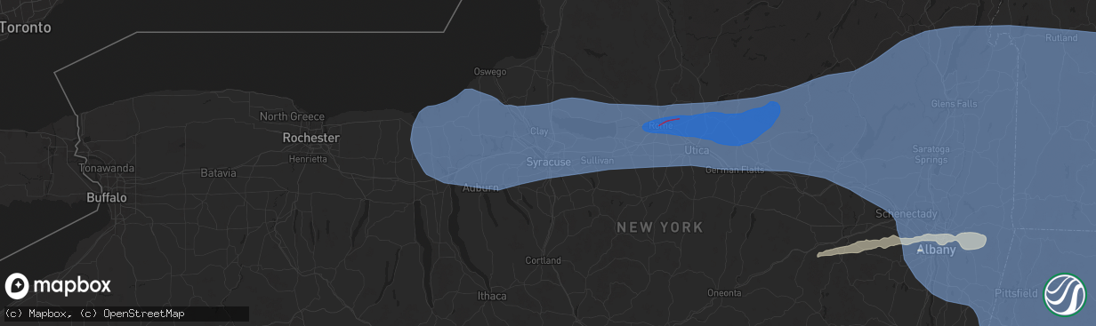 Hail map in Syracuse, NY on July 16, 2024