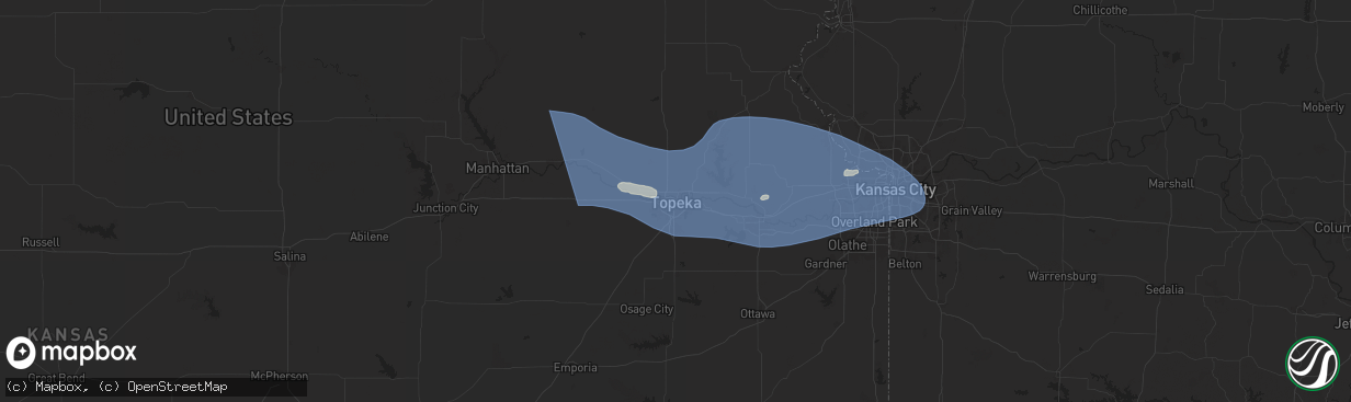 Hail map in Topeka, KS on July 16, 2024