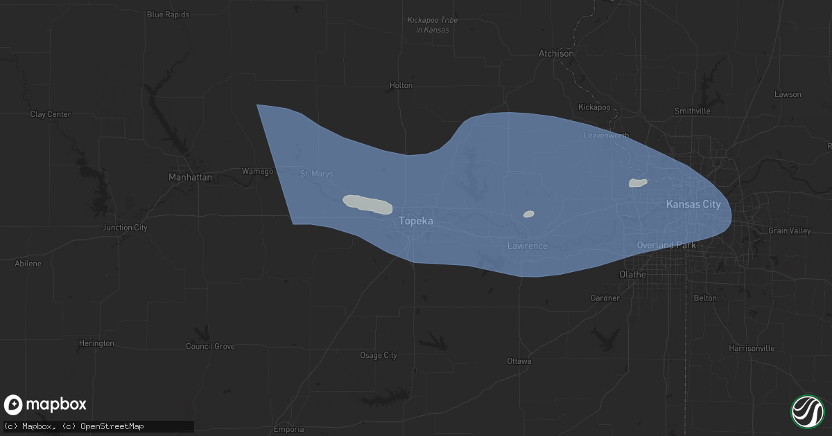 Hail map in Topeka, KS on July 16, 2024