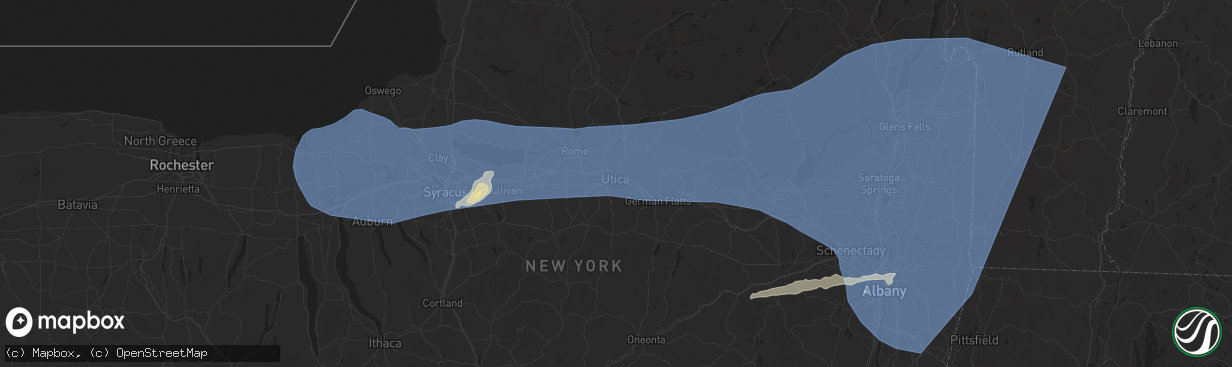 Hail map in Utica, NY on July 16, 2024