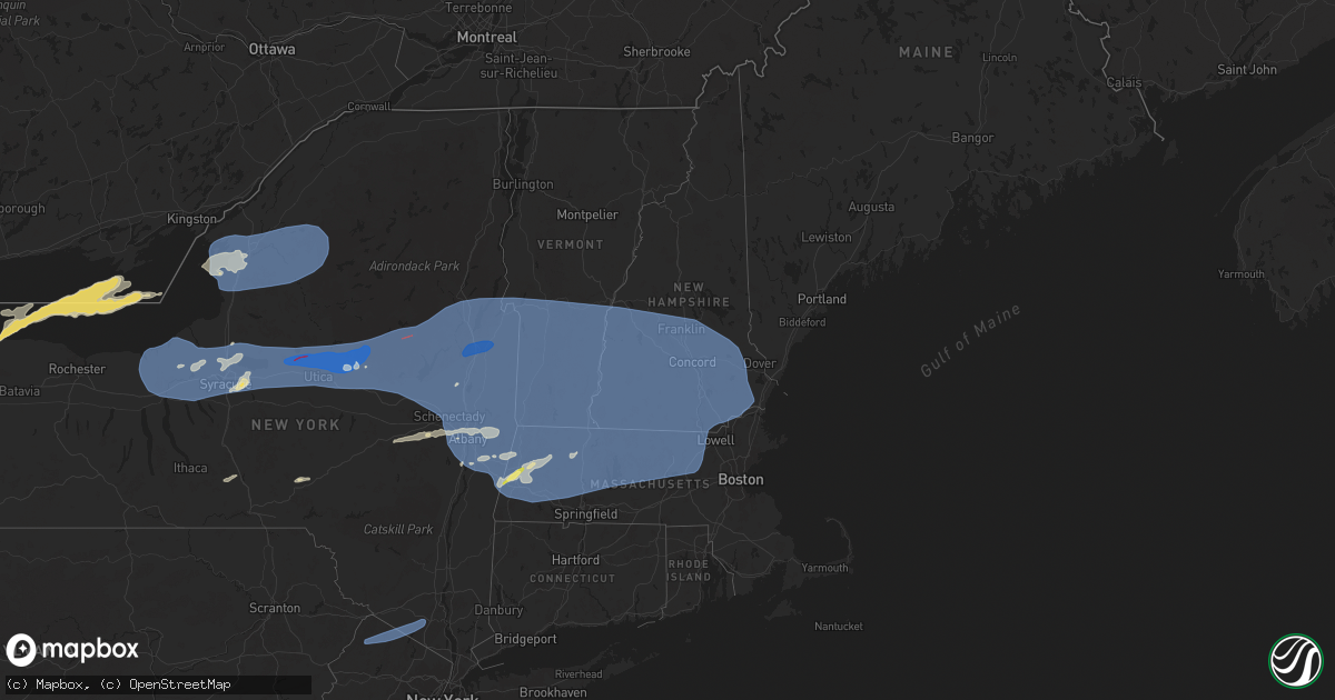 Hail map in Vermont on July 16, 2024