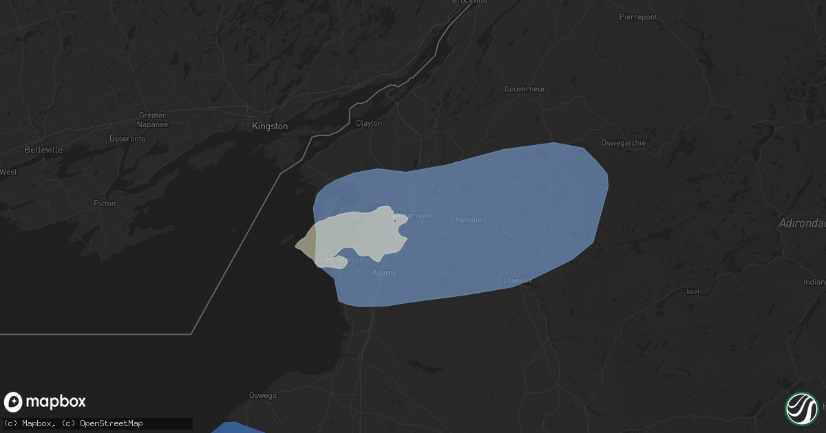 Hail map in Watertown, NY on July 16, 2024
