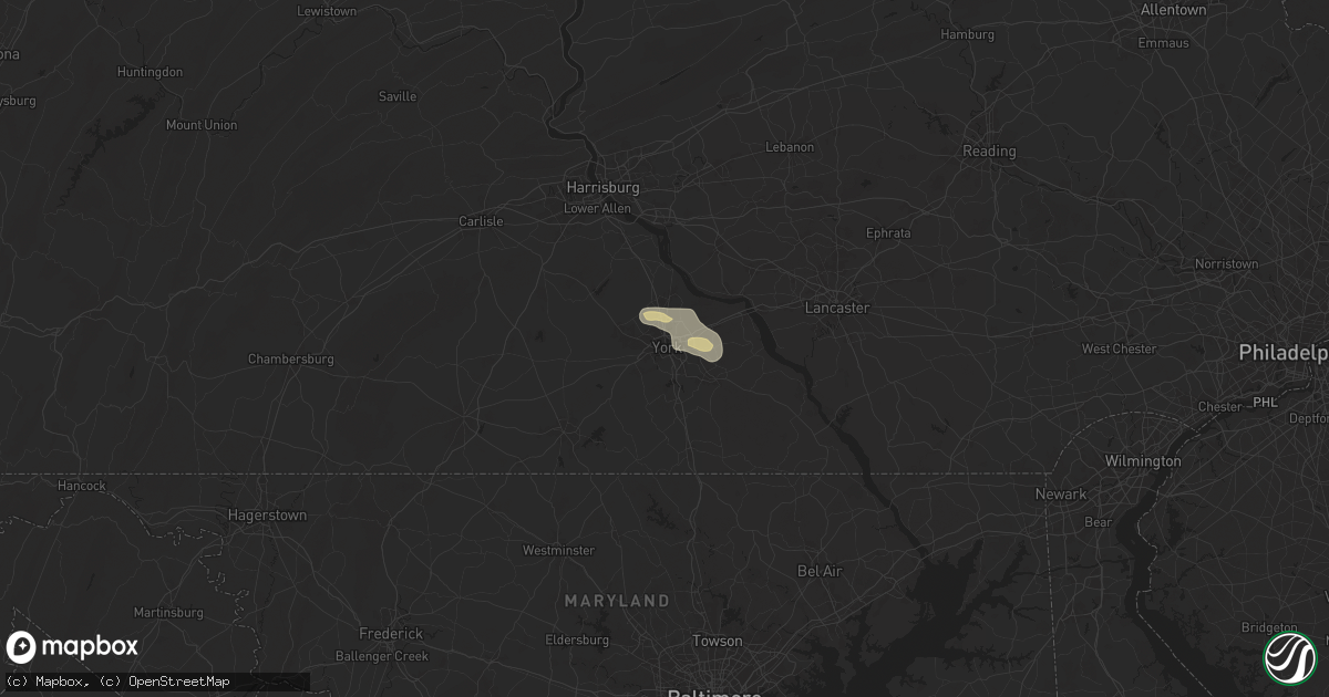 Hail map in York, PA on July 16, 2024