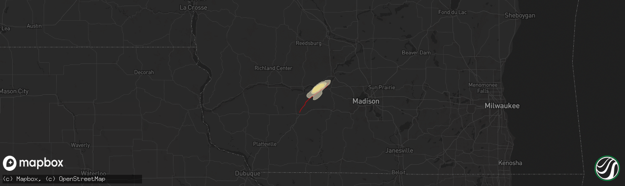 Hail map in Arena, WI on July 16, 2025