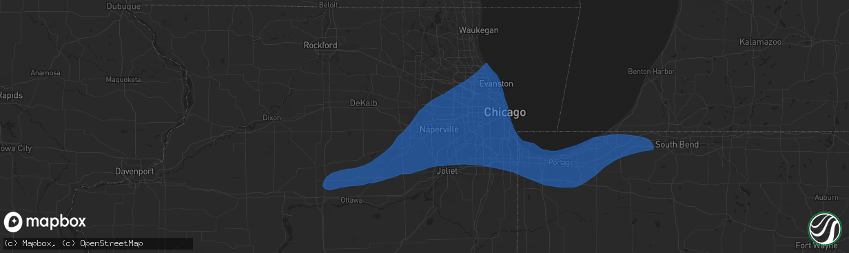 Hail map in Aurora, IL on July 16, 2025