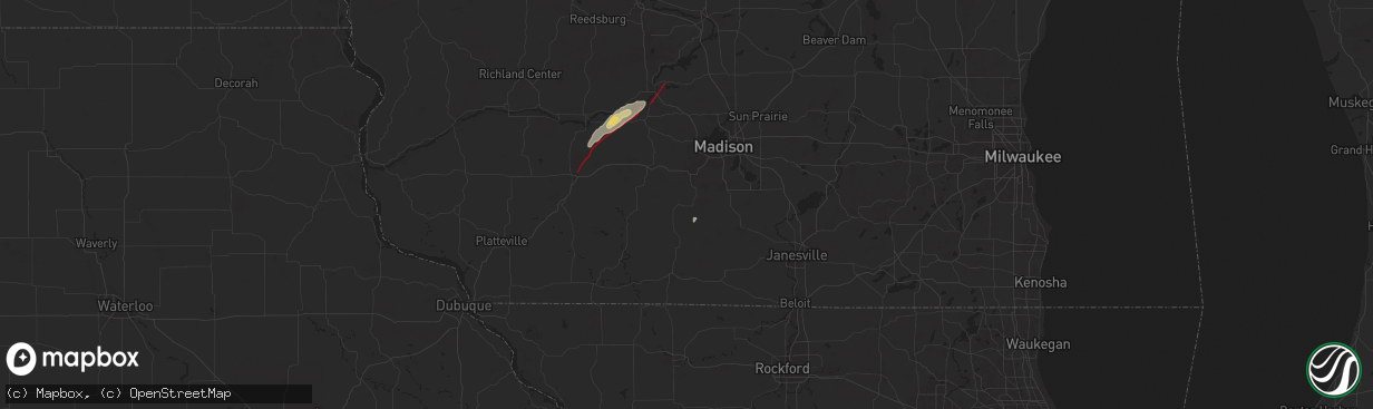 Hail map in Belleville, WI on July 16, 2025