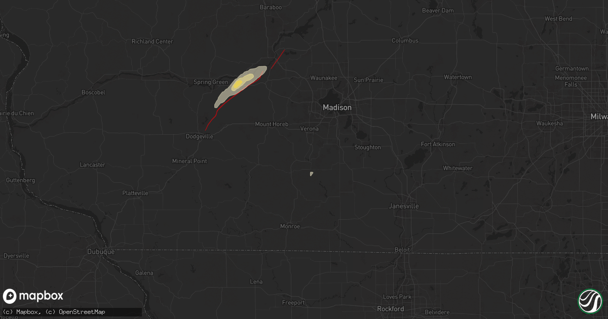 Hail map in Belleville, WI on July 16, 2025