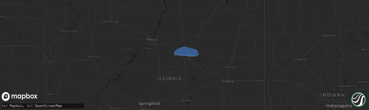 Hail map in Bloomington, IL on July 16, 2025
