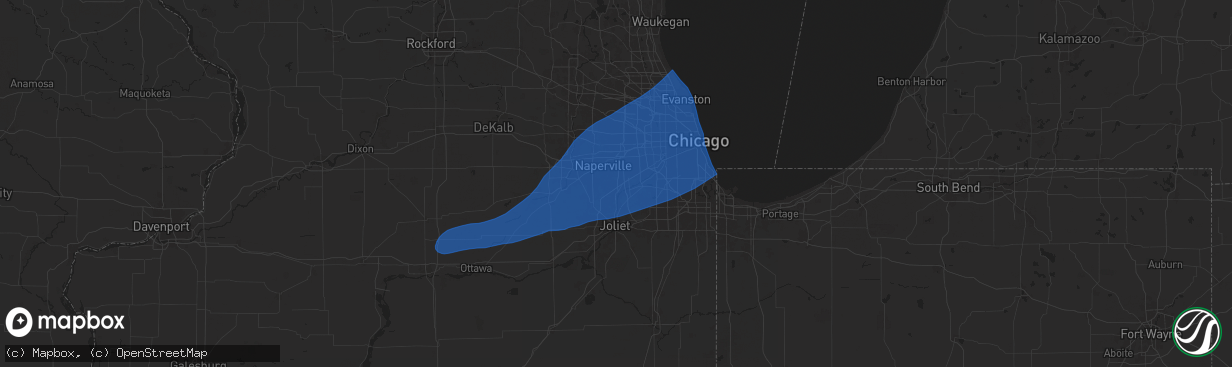 Hail map in Bolingbrook, IL on July 16, 2025