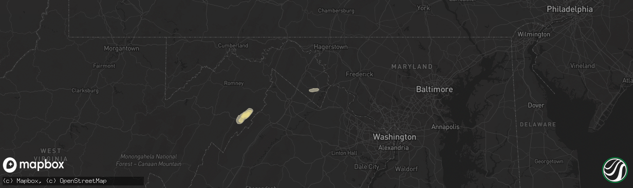 Hail map in Charles Town, WV on July 16, 2025