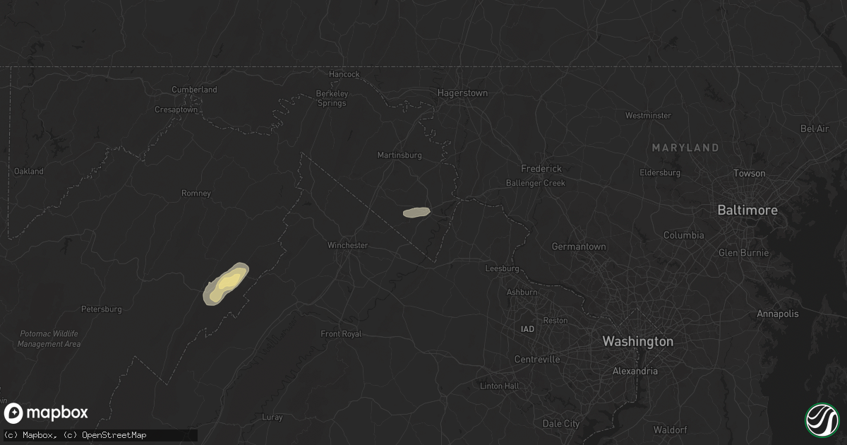 Hail map in Charles Town, WV on July 16, 2025