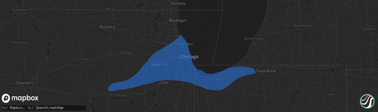 Hail map in Chicago, IL on July 16, 2025