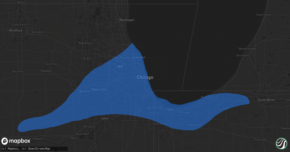 Hail map in Chicago, IL on July 16, 2025