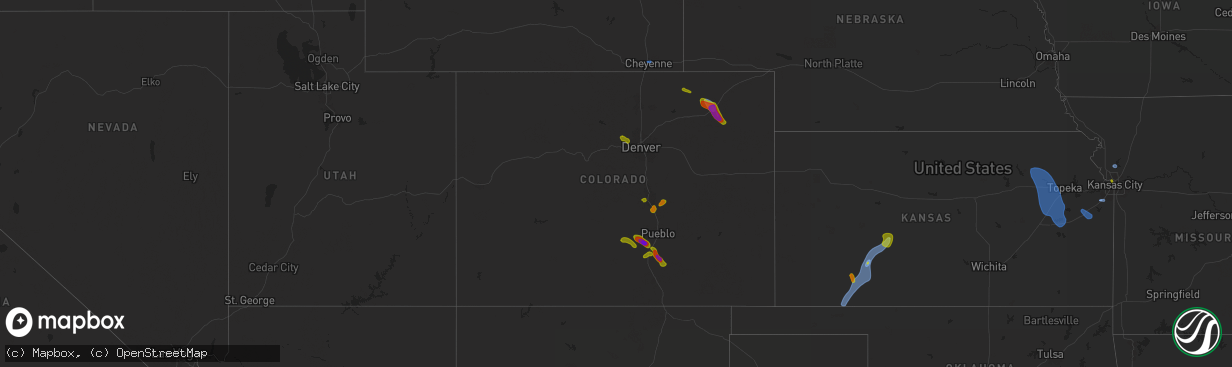 Hail map in Colorado on July 16, 2025