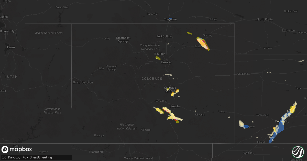 Hail map in Colorado on July 16, 2025