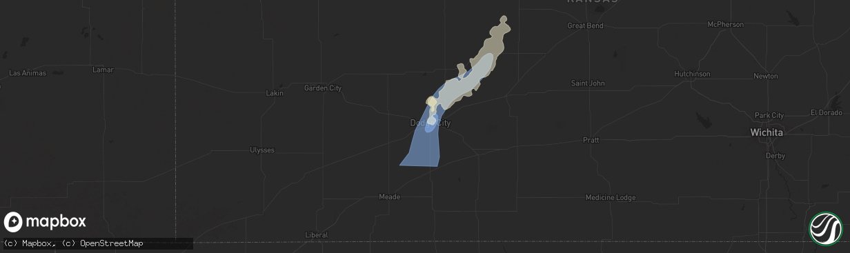 Hail map in Dodge City, KS on July 16, 2025
