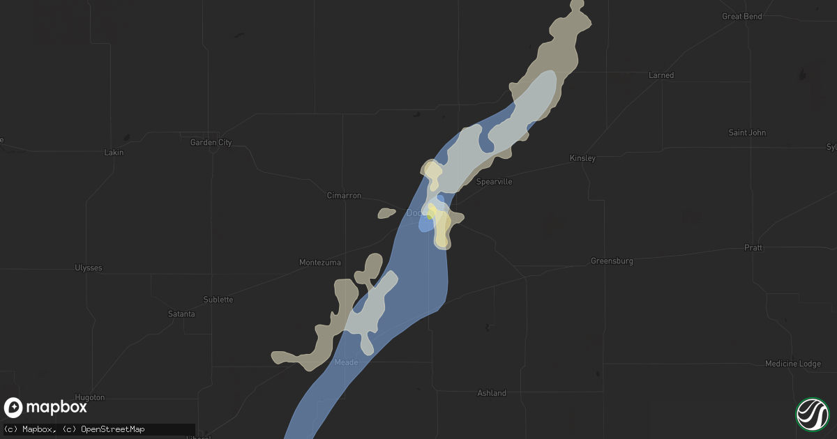 Hail map in Dodge City, KS on July 16, 2025