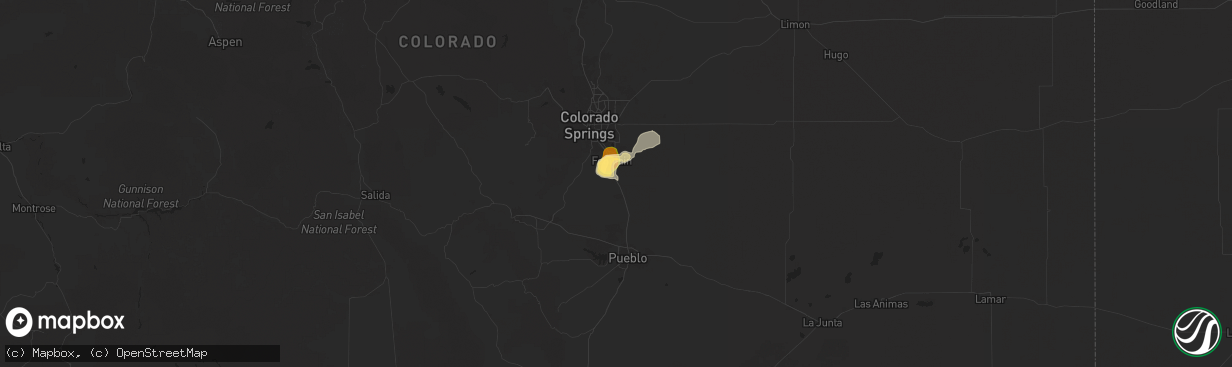 Hail map in Fountain, CO on July 16, 2025