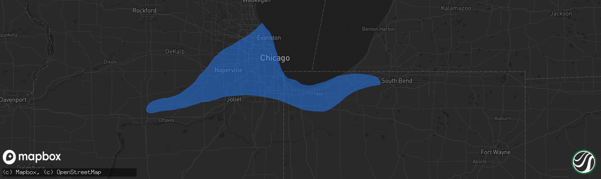 Hail map in Gary, IN on July 16, 2025
