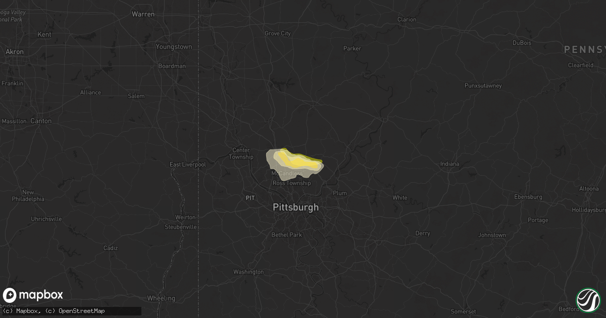 Hail map in Gibsonia, PA on July 16, 2025