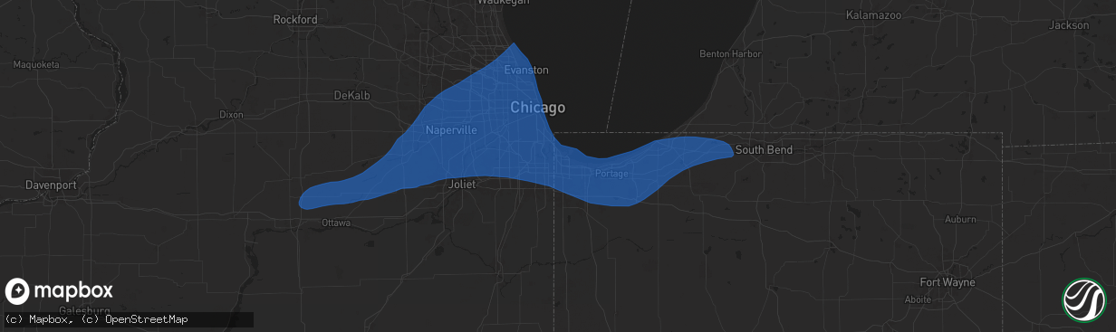 Hail map in Hammond, IN on July 16, 2025