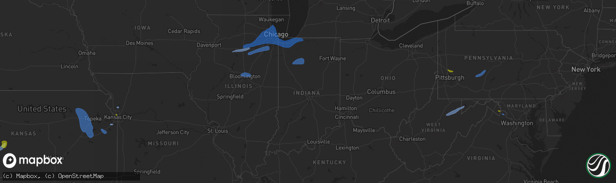 Hail map in Indiana on July 16, 2025