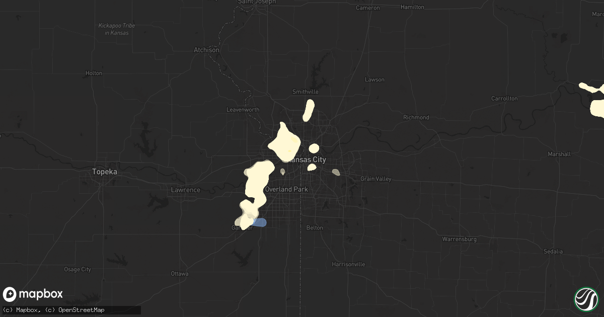 Hail map in Kansas City, MO on July 16, 2025