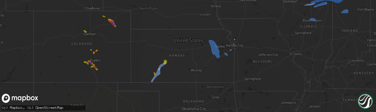 Hail map in Kansas on July 16, 2025