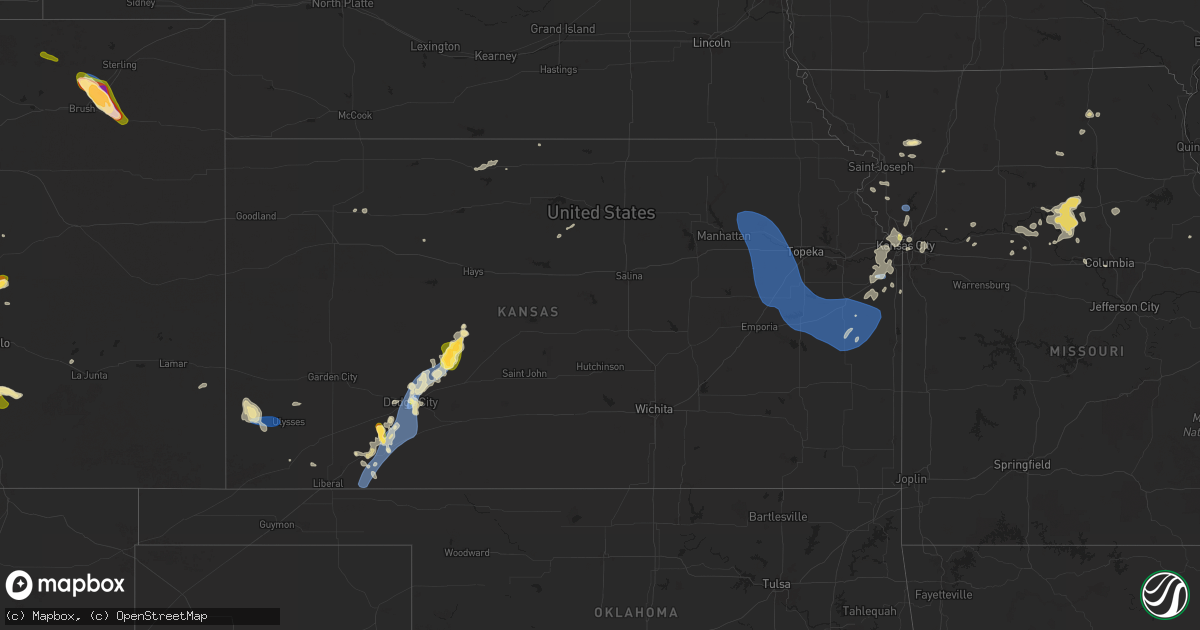 Hail map in Kansas on July 16, 2025