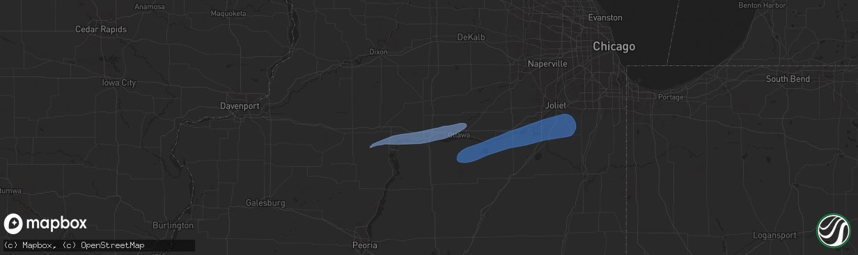 Hail map in La Salle, IL on July 16, 2025