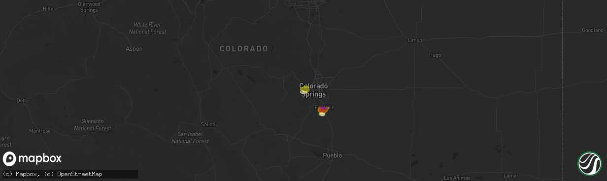 Hail map in Manitou Springs, CO on July 16, 2025