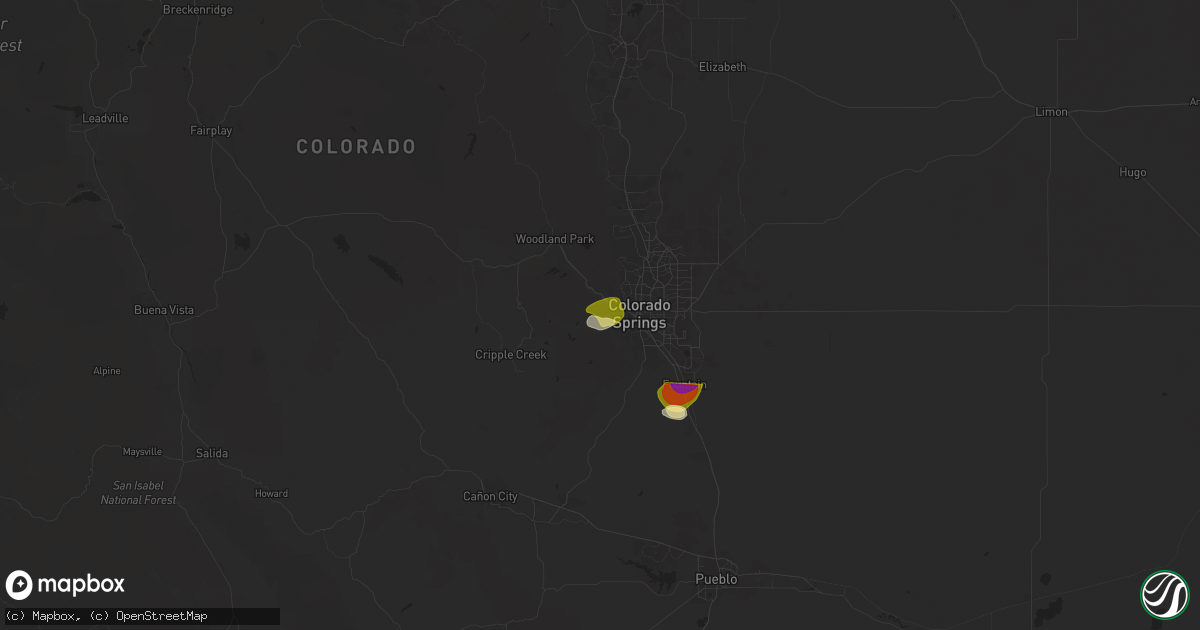 Hail map in Manitou Springs, CO on July 16, 2025