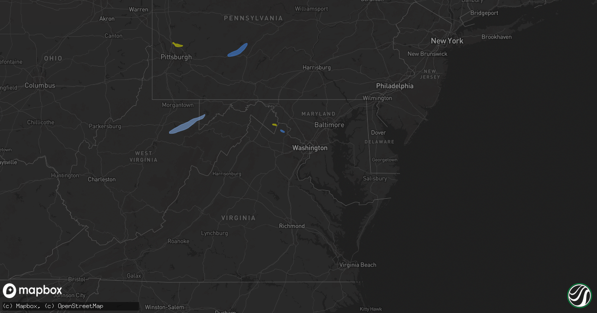 Hail map in Maryland on July 16, 2025