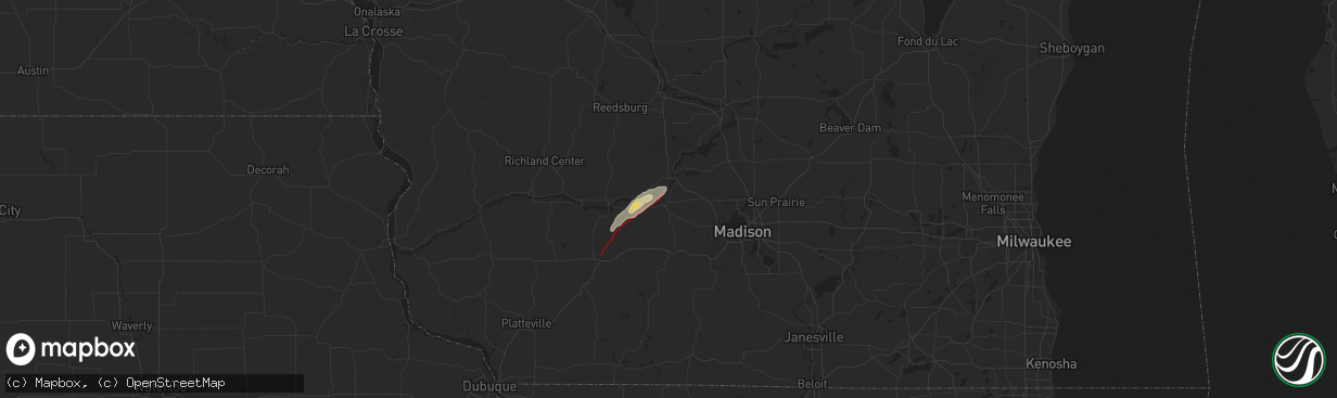 Hail map in Mazomanie, WI on July 16, 2025