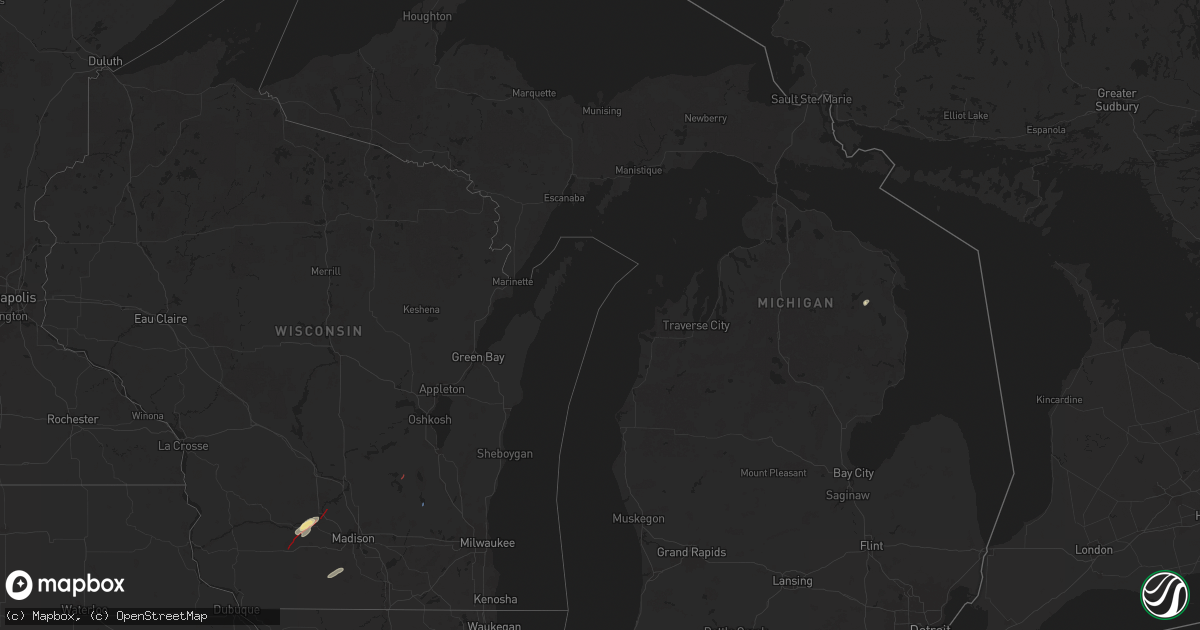 Hail map in Michigan on July 16, 2025